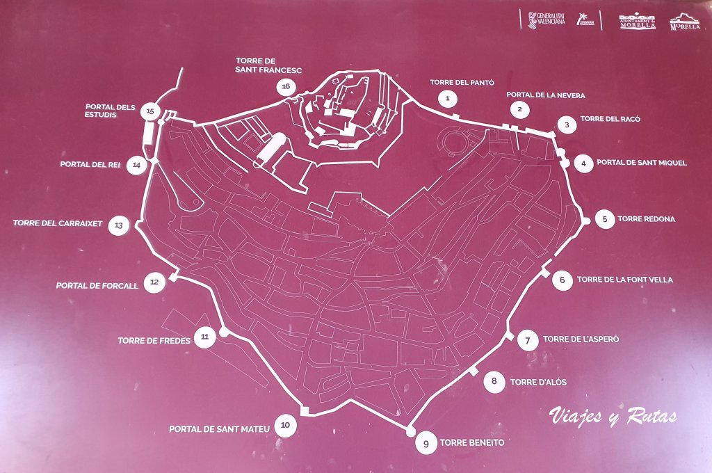 Mapa de la muralla de Morella