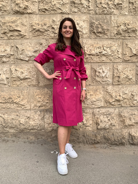 Woman in a fuchsia dress