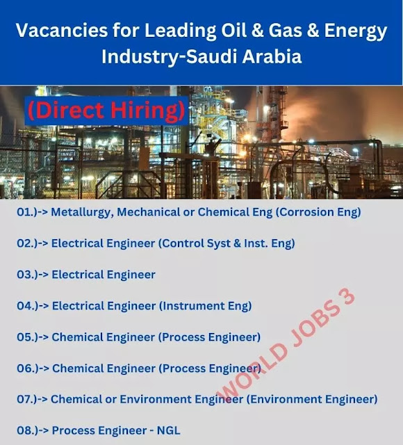 Vacancies for Leading Oil & Gas & Energy Industry-Saudi Arabia