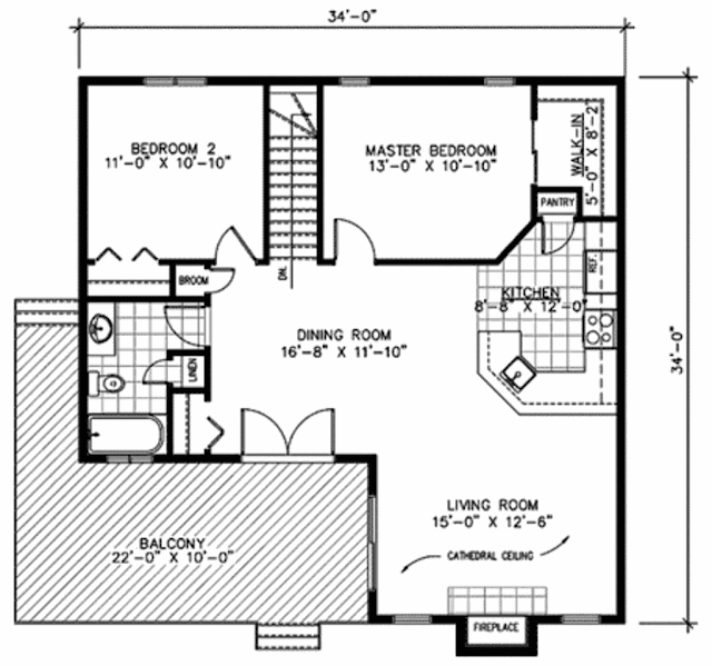 แบบบ้านชั้นเดียว 2 ห้องนอน 1 ห้องน้ำ