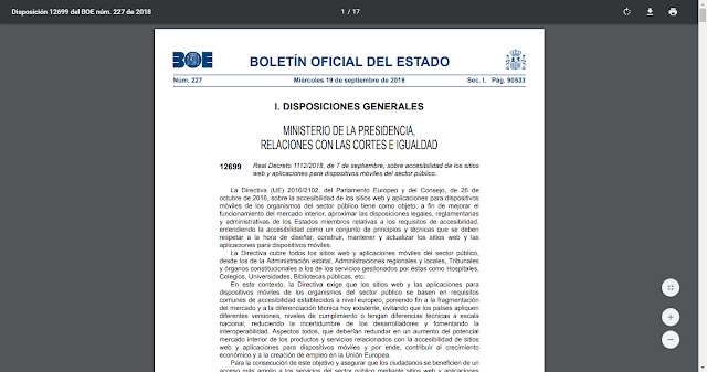 pagina principal del Real Decreto 1112/2018