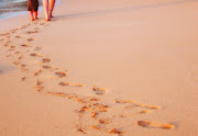 Rule of Thirds (sunset beach footprints )