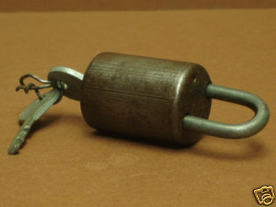 Vintage 1950s French Iron Cylinder 6 Lever Padlock