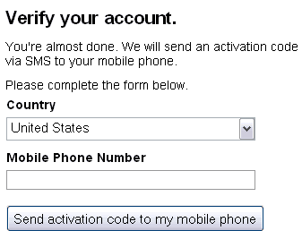 Verify your account. You're almost done. We will send an activation code via SMS to your mobile phone.