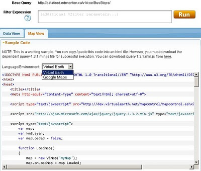  drop-down Language Environment reveals Google Maps API source code.