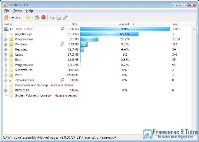 RidNacs : un logiciel gratuit pour analyser l'espace disque à partir du menu contextuel de Windows