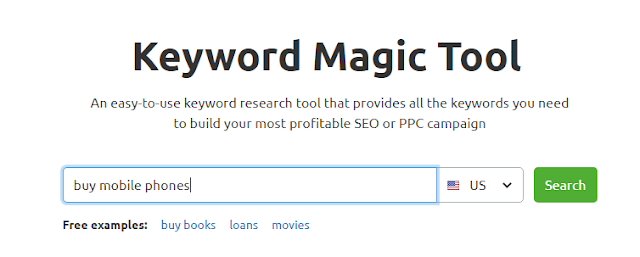 to get started with keyword research type your keyword in the SEMrush keyword magic tool