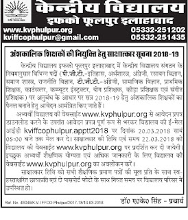 KV Phulpur Recruitment 2018 42 TGT PGT, Primary Teachers