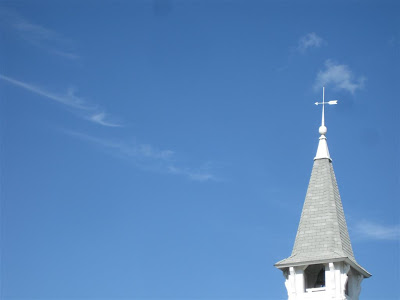 church steepel, cross, weather vane, blue sky