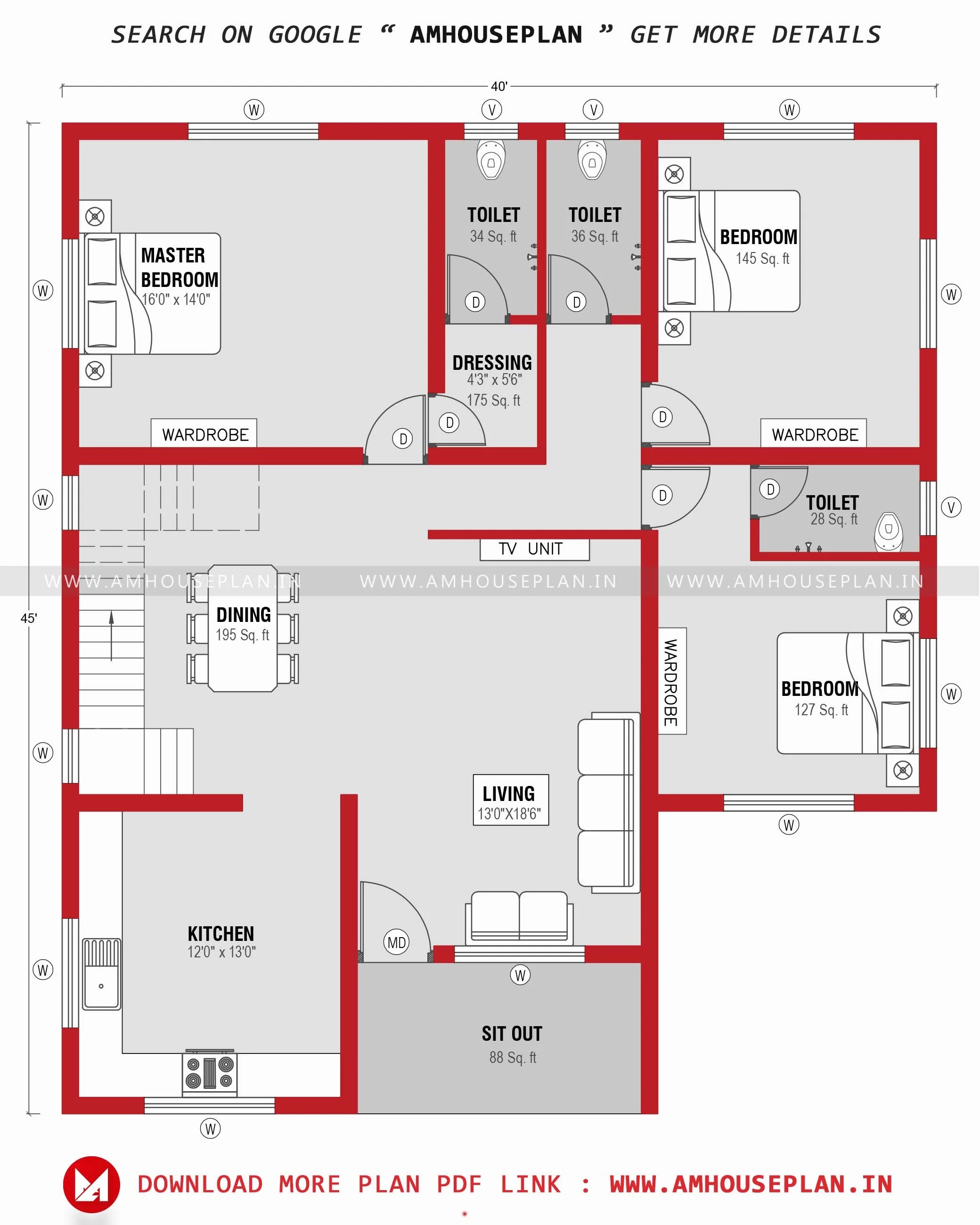 40 by 45 house plan | 3bhk | Car Parking 2023