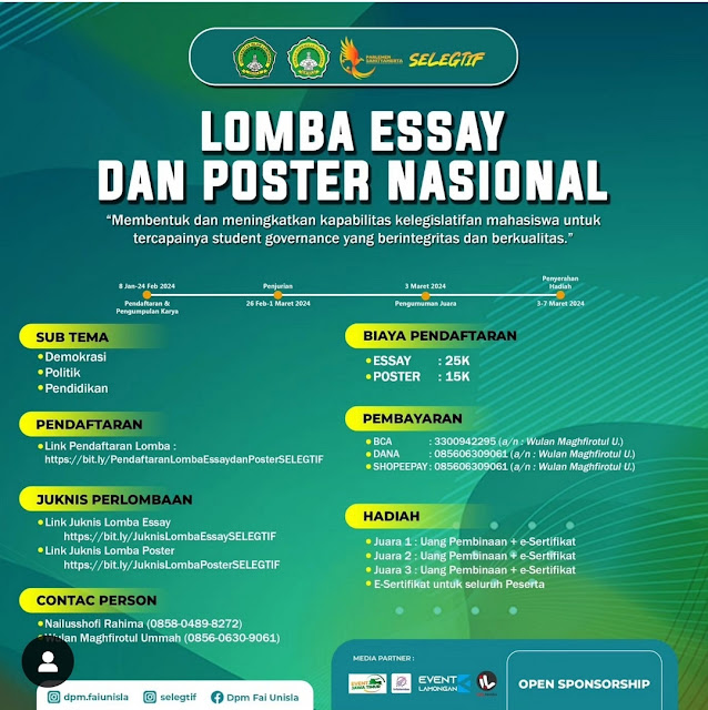 Lomba Essay dan Poster Nasional DPM FAI UNISLA