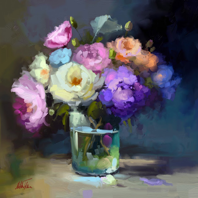 Evening lyrical still life, digital oil painting by Mikko Tyllinen. beautiful painting