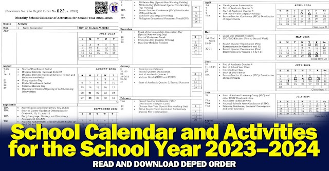 School Calendar and Activities for the School Year 2023–2024