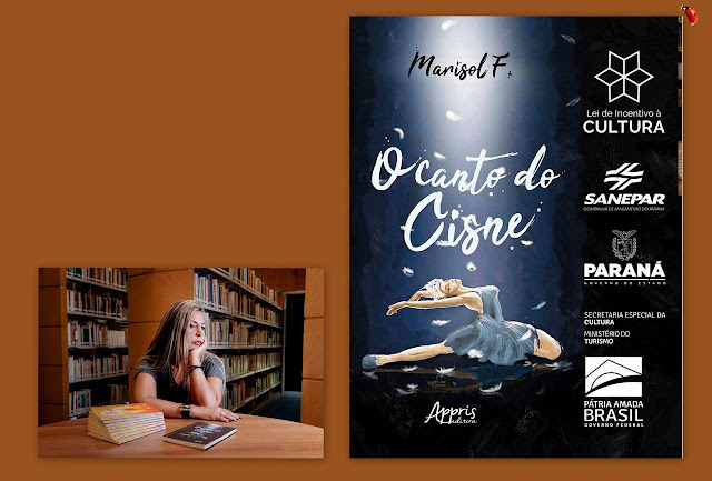 Composição: A autora Marisol F. e capa do livro "O Canto do Cisne".