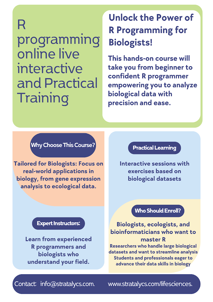 R programming online live interactive and practical training for biologists from 1st March 2025 to 30th March 2025 @ Stratalycs Technologies