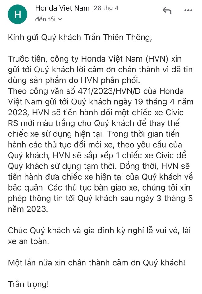 Vụ Honda Civic bị sơn lại cửa sau rồi bán cho khách: Honda chịu toàn bộ chi phí đổi <a href=