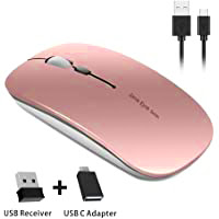 Ultra-Thin 2.4G Office Wireless Mouse Mute Charging Mouse Notebook Home Mouse with USB Receiver Compatible for Notebook, PC, Laptop, Computer, MacBook (Rose Gold)