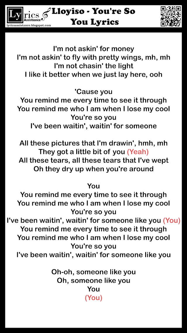 Lloyiso - You're So You Lyrics | lyricsassistance.blogspot.com
