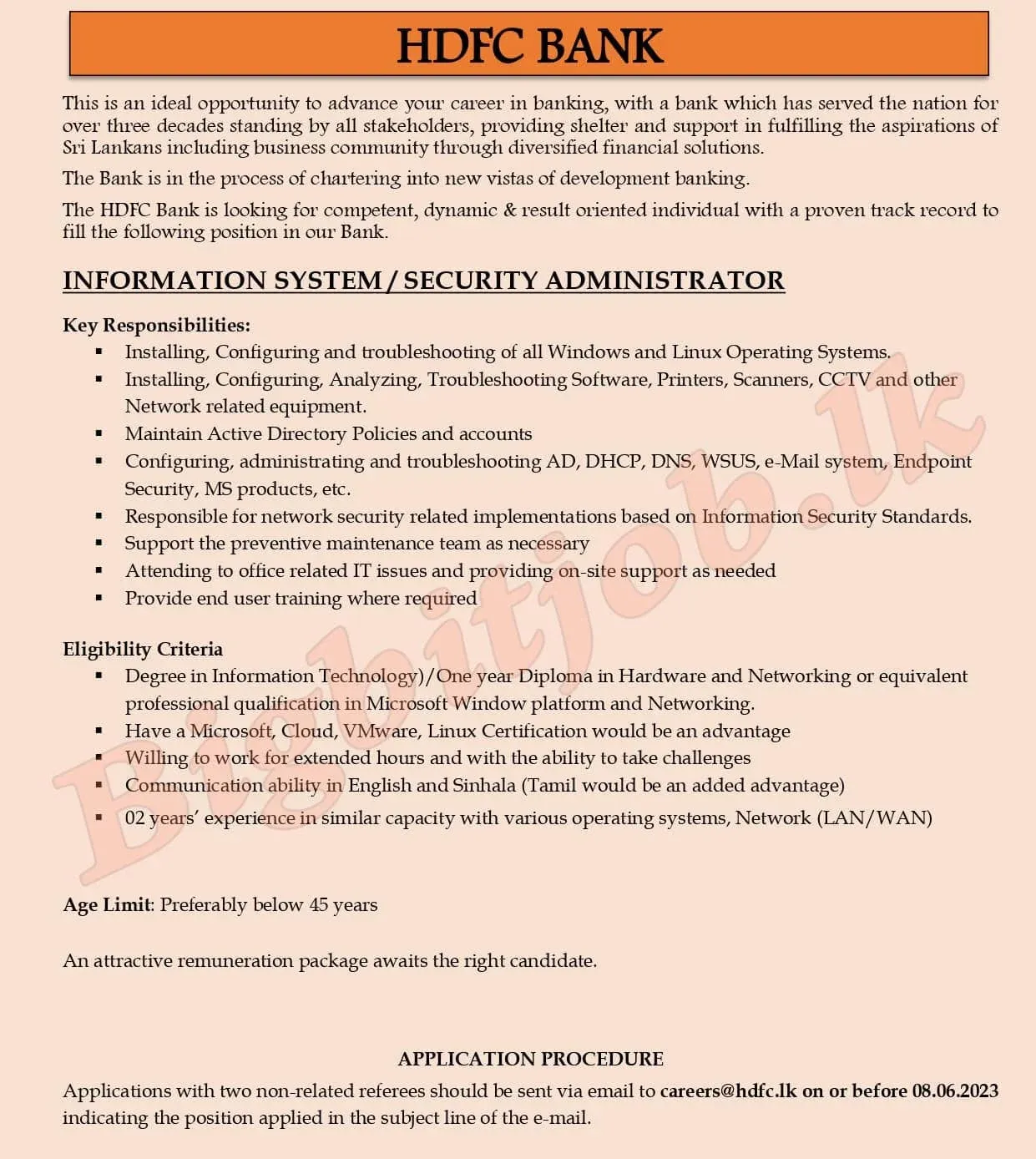 Security Administrator Job Vacancy at HDFC Bank Job Vacancies 2023