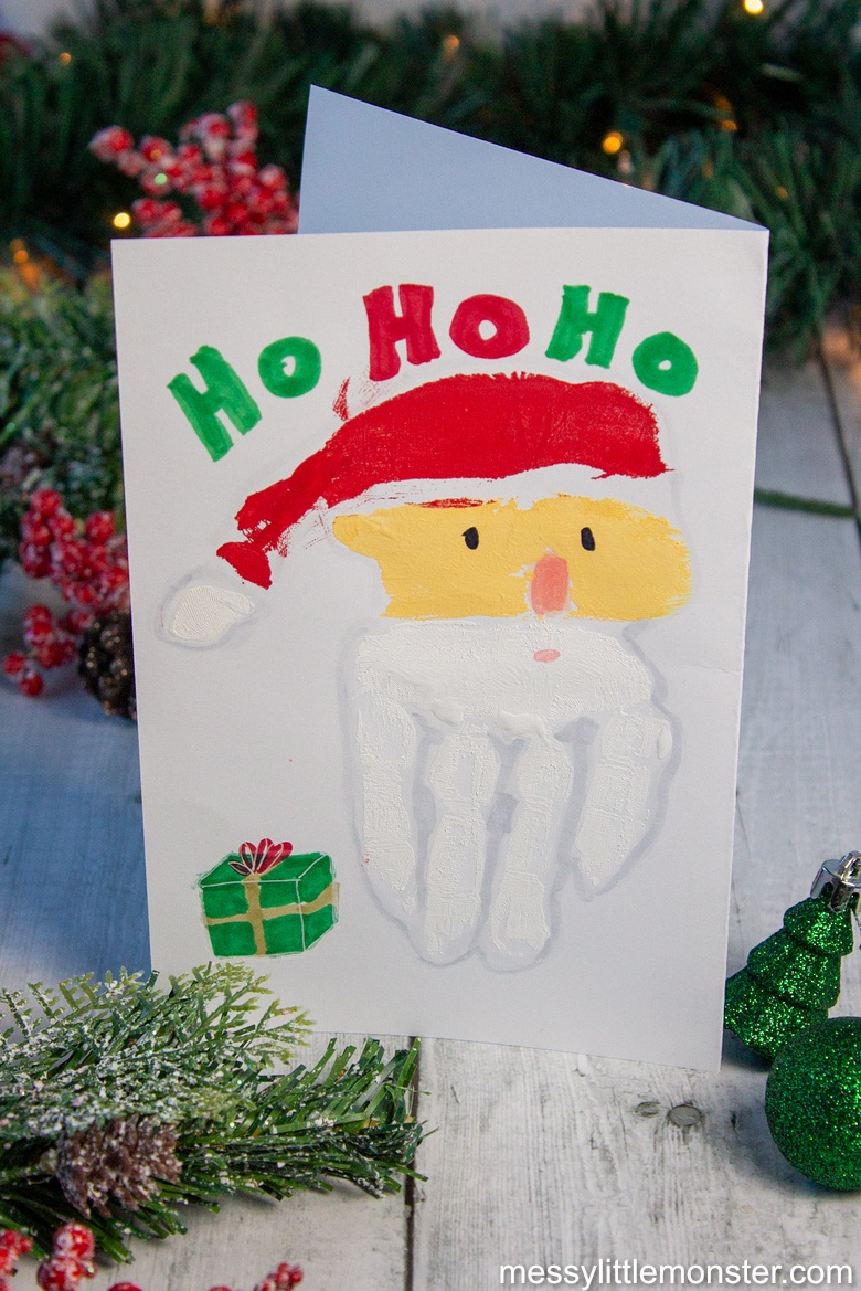Santa Claus handprint Christmas card