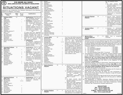 PMAS Arid Agriculture University Rawalpindi Jobs 2019 - Arid Agriculture University jobs 