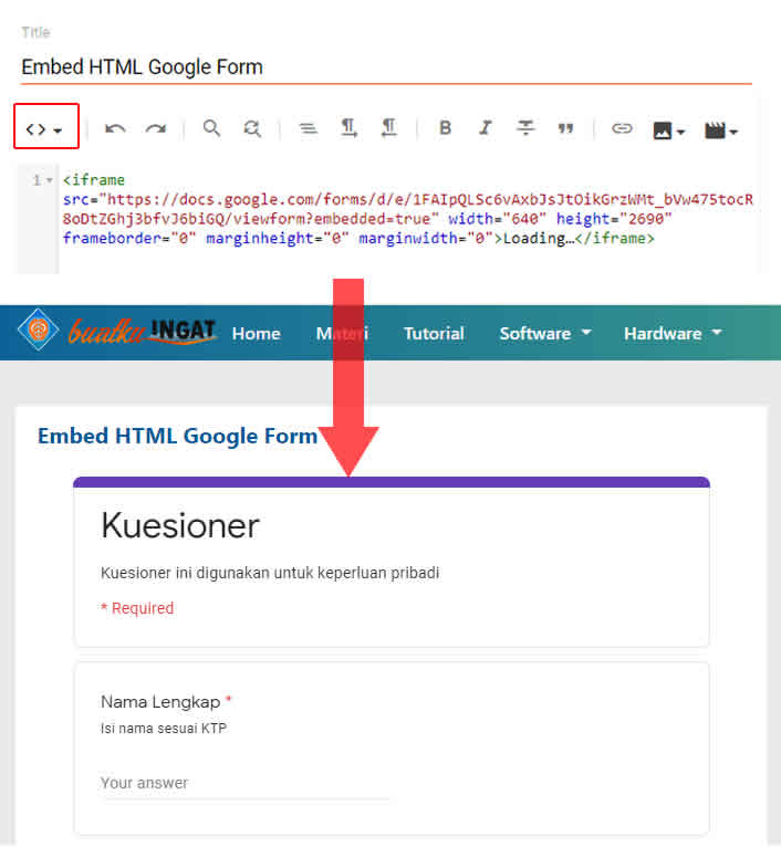 send form melalui embed html