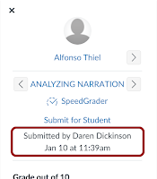 Assignment tray displaying who submitted it on the student's behalf