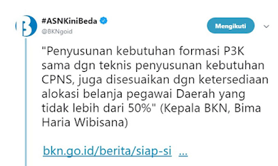 Soal Latihan PPPK atau P3K Lengkap Dengan Kunci Jawaban - PPPK atau bisa disingkat dengan P3K merupakan kepanjangan dari penerimaan pegawai kontrak atau pegawai pemerintah dengan perjanjian kerja. Akhir 2018 kemarin penerimaan CPNS di buka hampir di semua Kementrian membuka pendaftaran, serta Bagi yang gagal sehingga CPNS pada proses Penerimaan CPNS 2018,  jangan kecewa. Tetap ada peluang penerimaan honorer melewati P3K pada bulan januari 2019. Serta telah di posting di akun twitter BKN sendiri :