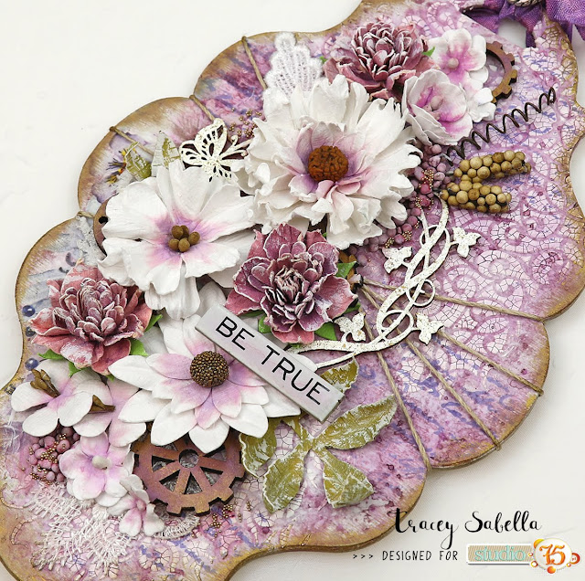 "Be True" Mixed Media Wall Hanging by Tracey Sabella for Studio75 #Studio75 #mixedmedia #mixedmediaart #shabbymixedmedia #shabbychic #shabbychicart #finnabair #primamarketing #49andmarket #timholtz #helmar #lindysgang #rangerink