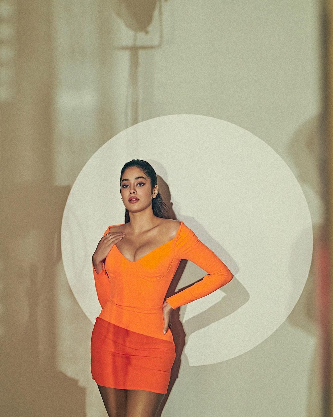 Janhvi Kapoor cleavage curvy orange dress