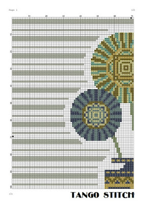 Striped vase with abstract flowers cross stitch pattern - Tango Stitch