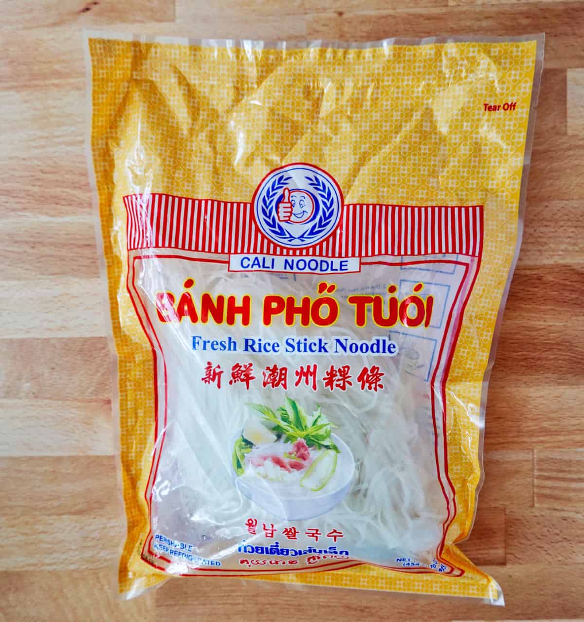 Fresh rice noodles in the bag.