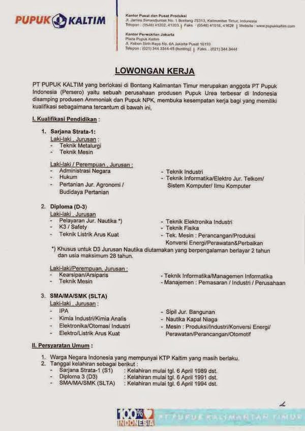 Lowongan Kerja PT Pupuk Kaltim Bontang - Terbaru Bulan 