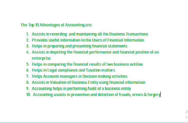 What are the top 10 advantages (benefits) of accounting?
