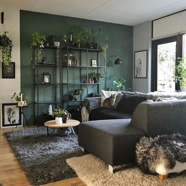 green and gray living rooms