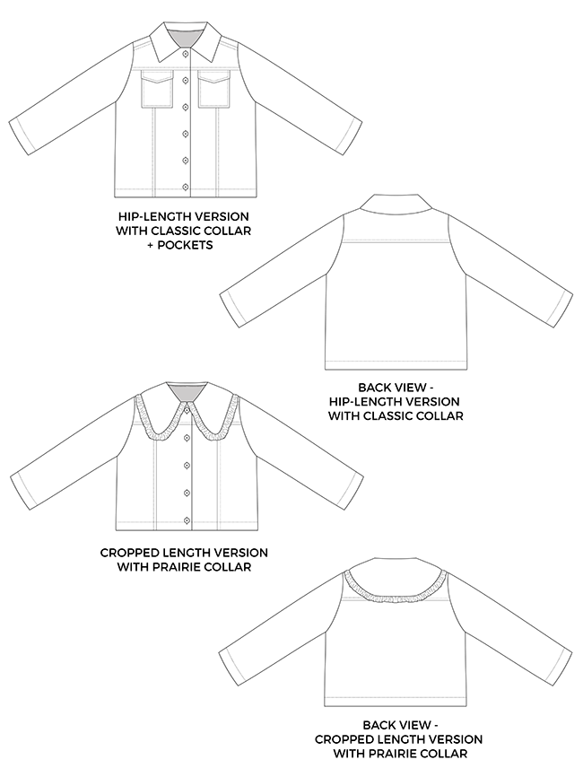 Technical drawing for Sonny jacket pattern - Tilly and the Buttons