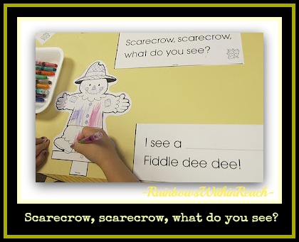 photo of: Fall Scarecrow Literacy Idea reflects style of Brown Bear meter (Fall RoundUP from RainbowsWithinReach)