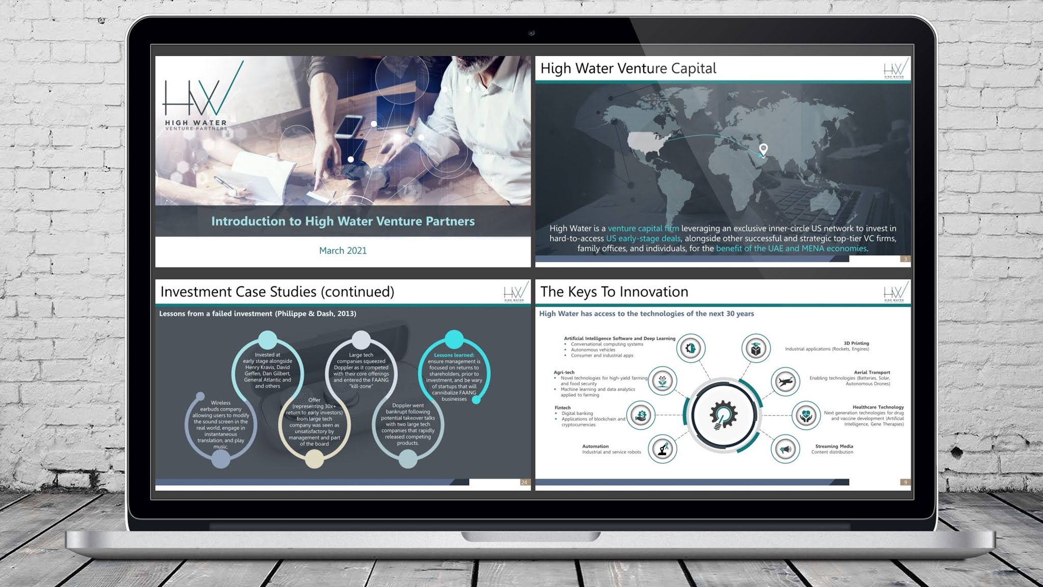 Corporate PowerPoint presentation for a UAE based venture company, demonstrates the industries they cover and their plans for future expansion.