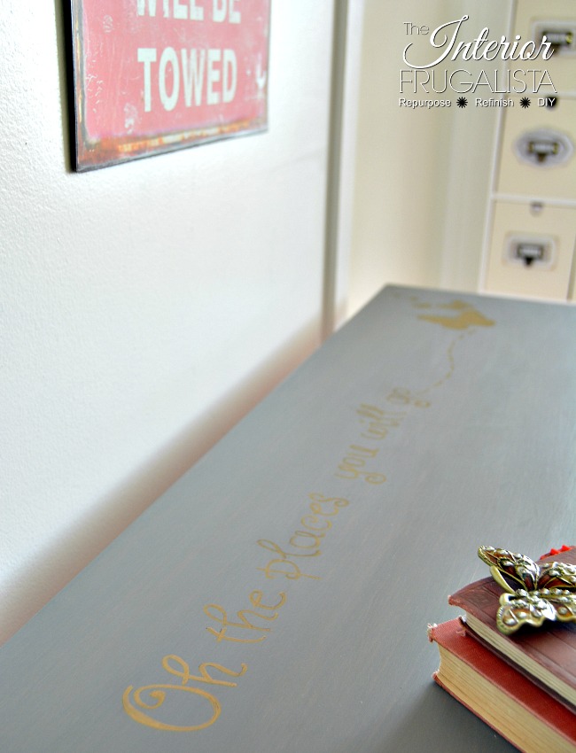 Vintage Student Desk With Metallic Gold Graphic