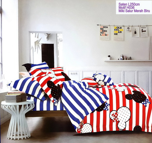 Sprei Anak Cantik Motif Miki Salur Merah Biru