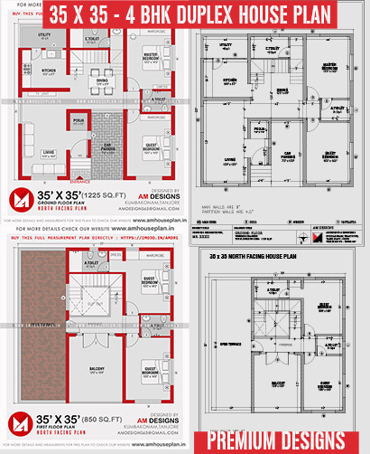 35 x 35 Best 4bhk Duplex House Plan with Price