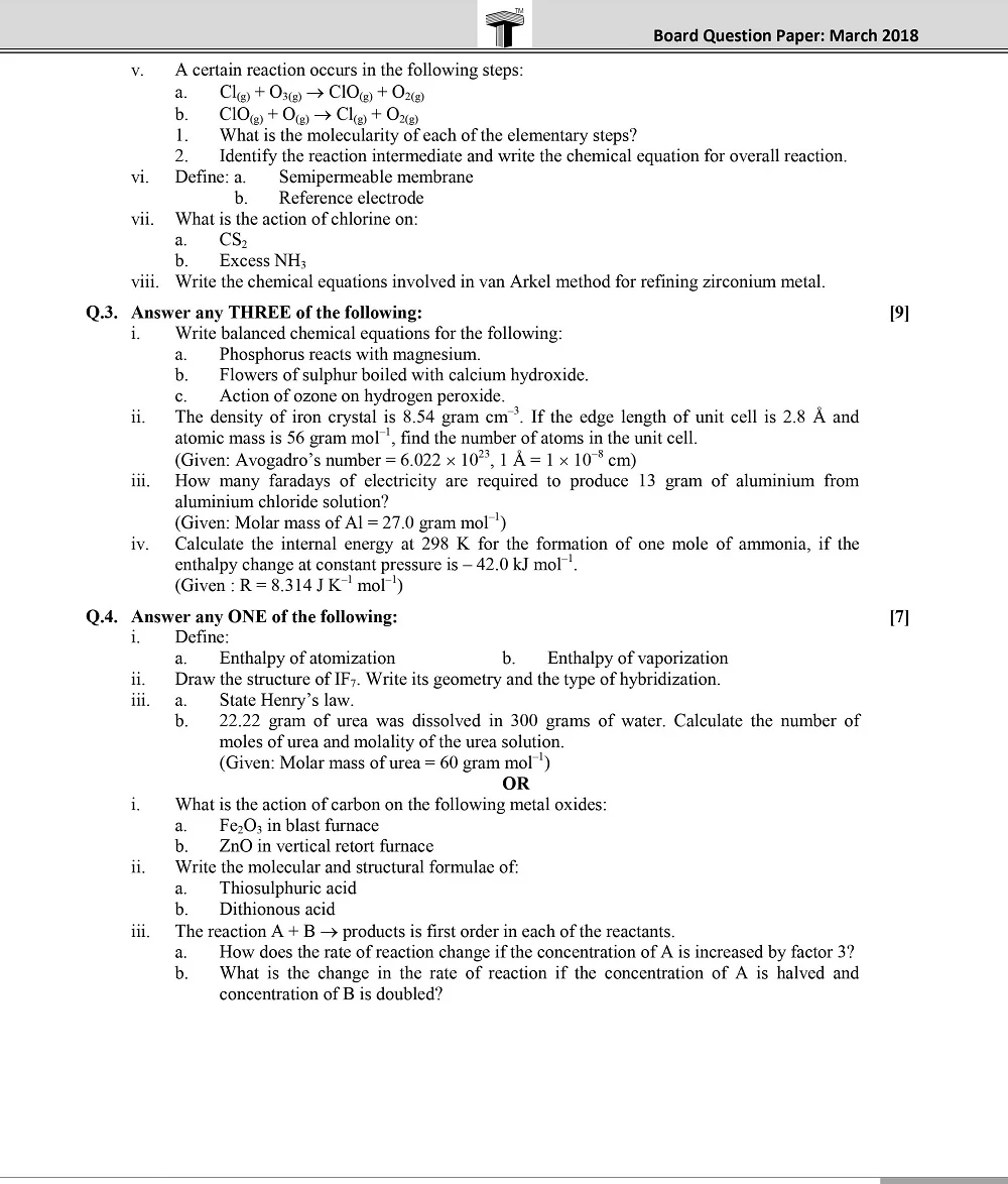 Board Chemistry Question Paper