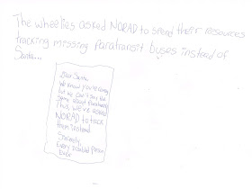 A letter says “Dear Santa, We know you’re coming but we can’t say the same about paratransit. Thus, we’ve asked NORAD to track them instead. Sincerely, Every Disabled Person Ever   *NORAD= North American Aerospace Defense Command; they are the creators of a classic Santa tracker website