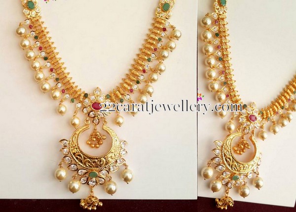 39 Grams Pearls Hanging Gold Set