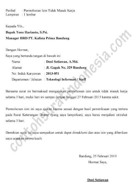  Contoh Surat Izin Tidak Masuk Kerja Yang Benar Paling Lengkap Contoh Surat Izin Tidak Masuk Kerja Yang Benar Paling Lengkap