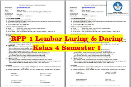 Download RPP 1 Lembar Kelas 4 Semester 1 K13 Luring dan Daring Semua Mata Pelajaran