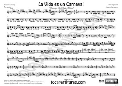 La Vida es un Carnaval Partitura de Trompeta en Si bemol (Fliscorno) de Celia Cruz Sheet Music for Trumpet (& Flugelhorn)