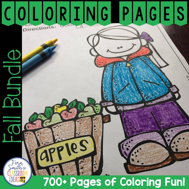Fall Coloring Pages Big DISCOUNTED Bundle! This DISCOUNTED bundle comes with a SUBSTANTIAL DISCOUNT of less than 3 cents a page compared to purchasing each resource separately. Your students will love how this coloring pages bundle has over 700+ Print and Go Coloring Pages for the First Semester of School! Coloring Pages for FALL / AUTUMN all in one BIG BUNDLE!