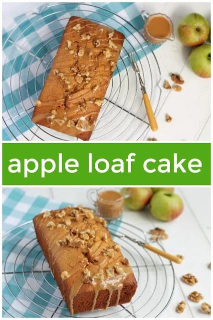 Apple loaf cake with a caramel glaze