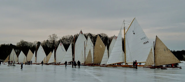 Line up of the iceboat fleet, off Rokeby, Barrytown-on-Hudson, NY, March 2014
